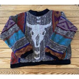 Vintage Allen Wah Collection Skull Sweater Size Medium Made In USA Men’s Black